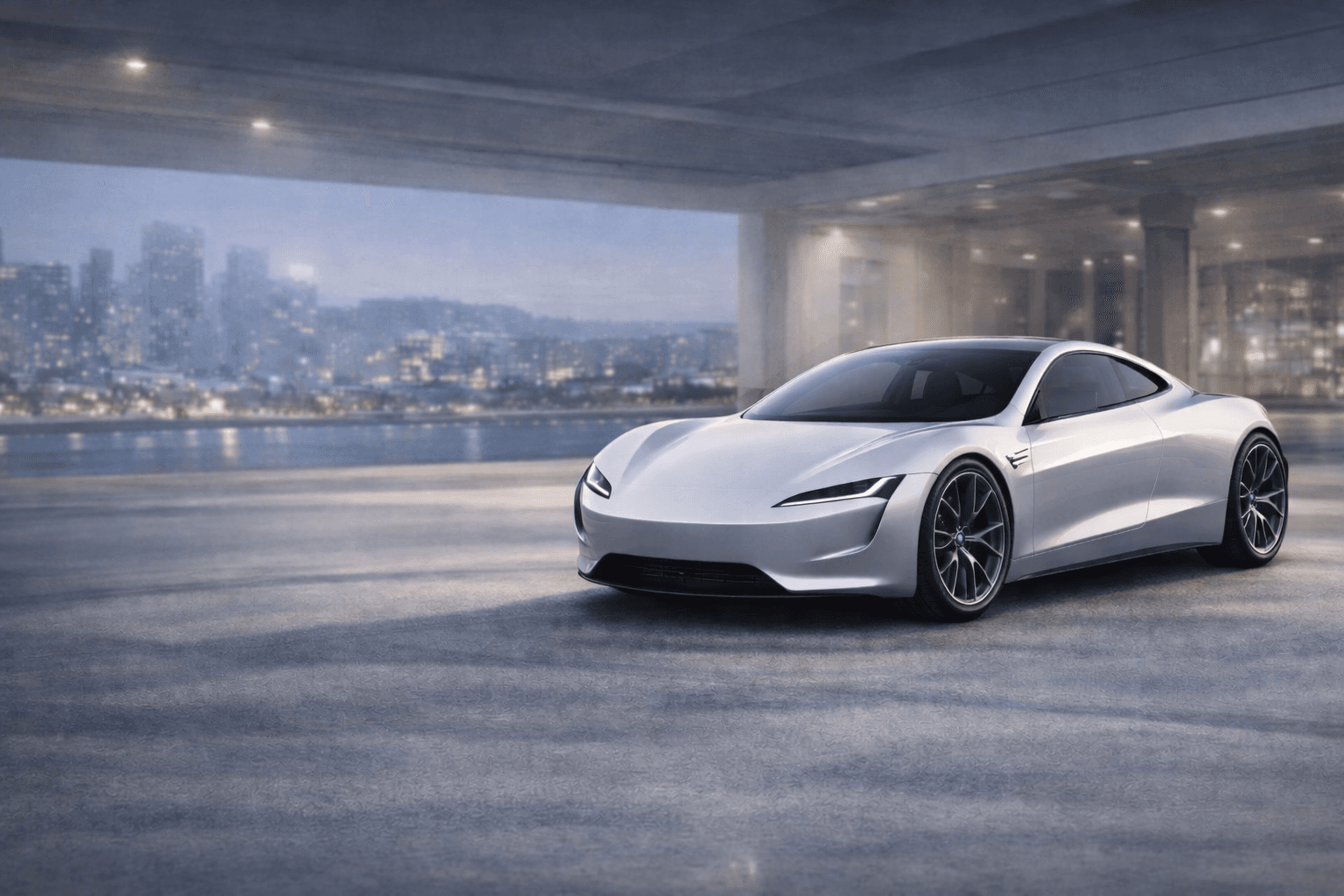 Современный автомобиль на фоне города